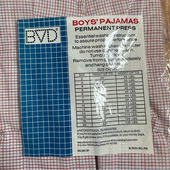 Vintage BVD Flame‑Resistant Permanent‑Press Pajamas Boys Size 8 Red/Blue Plaid - Picture 6 of 6